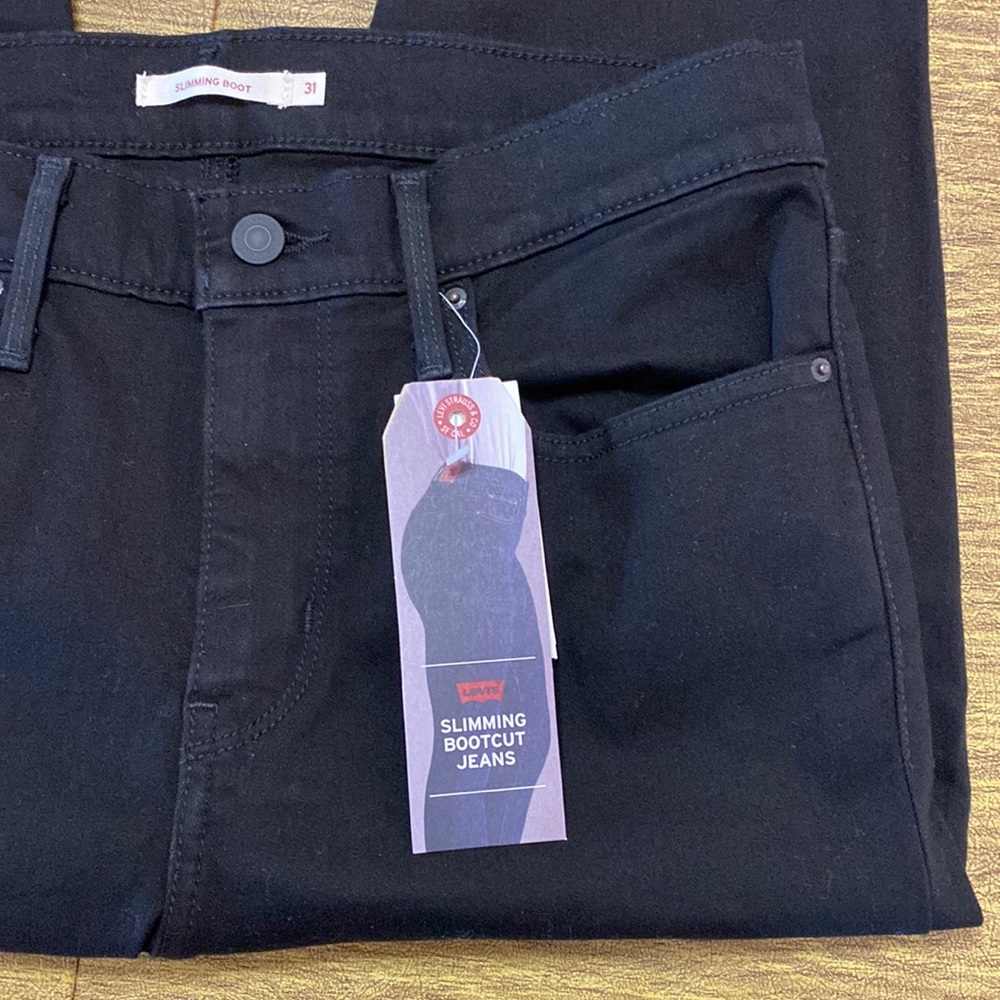NWT Black Levi’s Slimming Boot Cut Size 12 Denim Jeans 31 x 32 - Picture 2 of 10